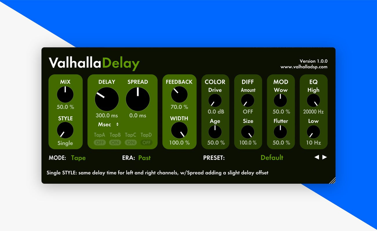 Valhalla Delay plugin interface